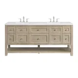 Breckenridge 72" Double Vanity, Whitewashed Oak w/ 3 CM White Zeus Silestone Top