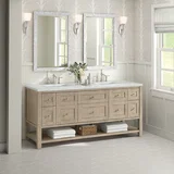 Breckenridge 72" Double Vanity, Whitewashed Oak w/ 3 CM Ethereal Noctis Silestone Top w/FreePower Wireless Charger