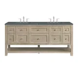 Breckenridge 72" Double Vanity, Whitewashed Oak w/ 3 CM Parisien Bleu Silestone Top w/FreePower Wireless Charger