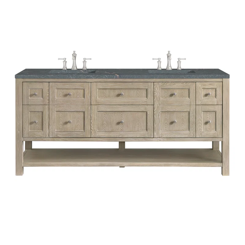 Breckenridge 72" Double Vanity, Whitewashed Oak w/ 3 CM Parisien Bleu Silestone Top w/FreePower Wireless Charger
