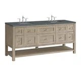 Breckenridge 72" Double Vanity, Whitewashed Oak w/ 3 CM Parisien Bleu Silestone Top w/FreePower Wireless Charger