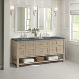 Breckenridge 72" Double Vanity, Whitewashed Oak w/ 3 CM Parisien Bleu Silestone Top w/FreePower Wireless Charger