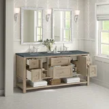 Breckenridge 72" Double Vanity, Whitewashed Oak w/ 3 CM Parisien Bleu Silestone Top w/FreePower Wireless Charger