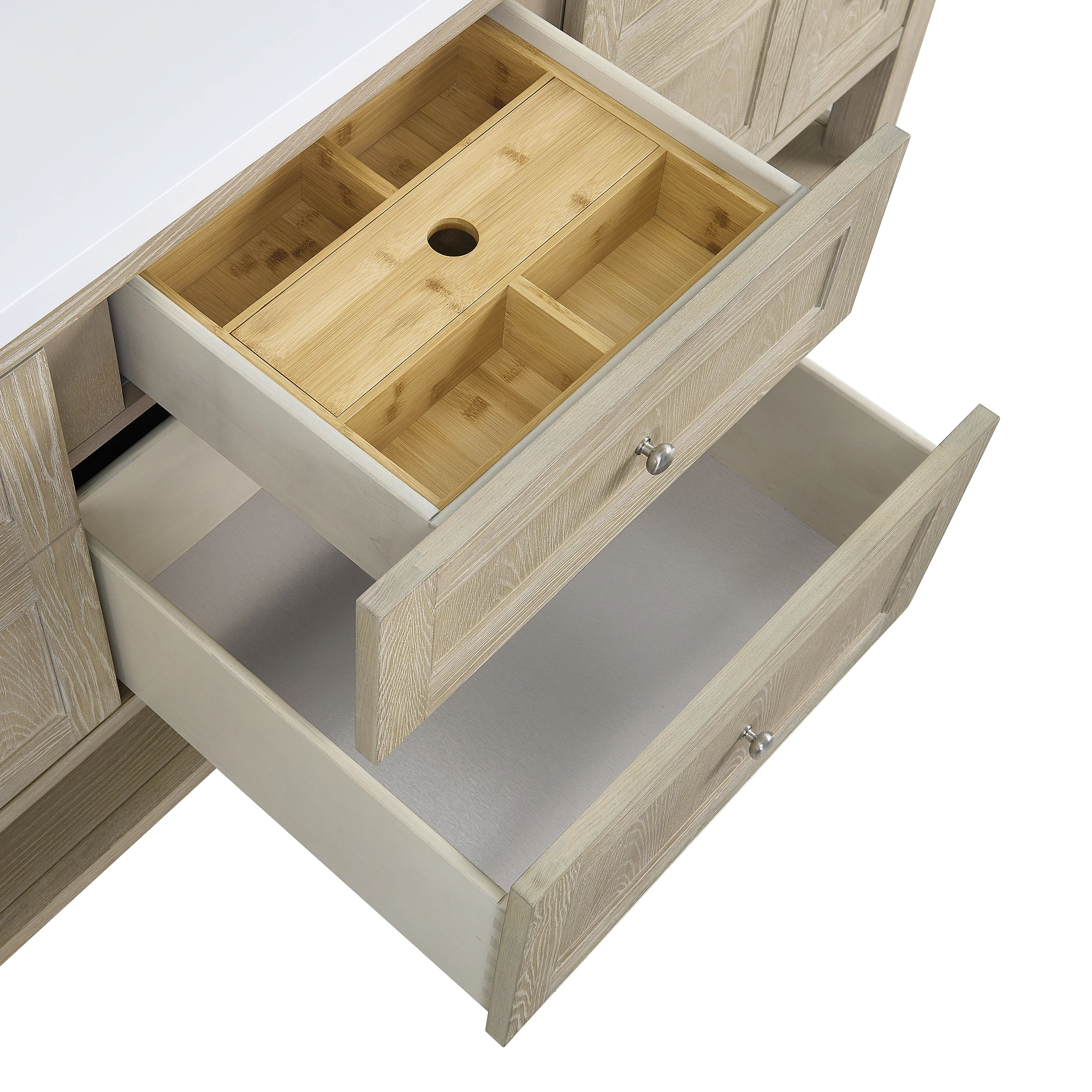 Breckenridge 72" Double Vanity, Whitewashed Oak, w/ 3 CM Tajnar Eclos Top w/FreePower Wireless Charger