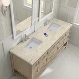 Breckenridge 72" Double Vanity, Whitewashed Oak, w/ 3 CM Tajnar Eclos Top w/FreePower Wireless Charger