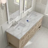 Breckenridge 72" Double Vanity, Whitewashed Oak w/ 3 CM Victorian Silver Silestone Top w/FreePower Wireless Charger