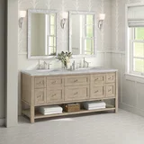 Breckenridge 72" Double Vanity, Whitewashed Oak w/ 3 CM Victorian Silver Silestone Top w/FreePower Wireless Charger