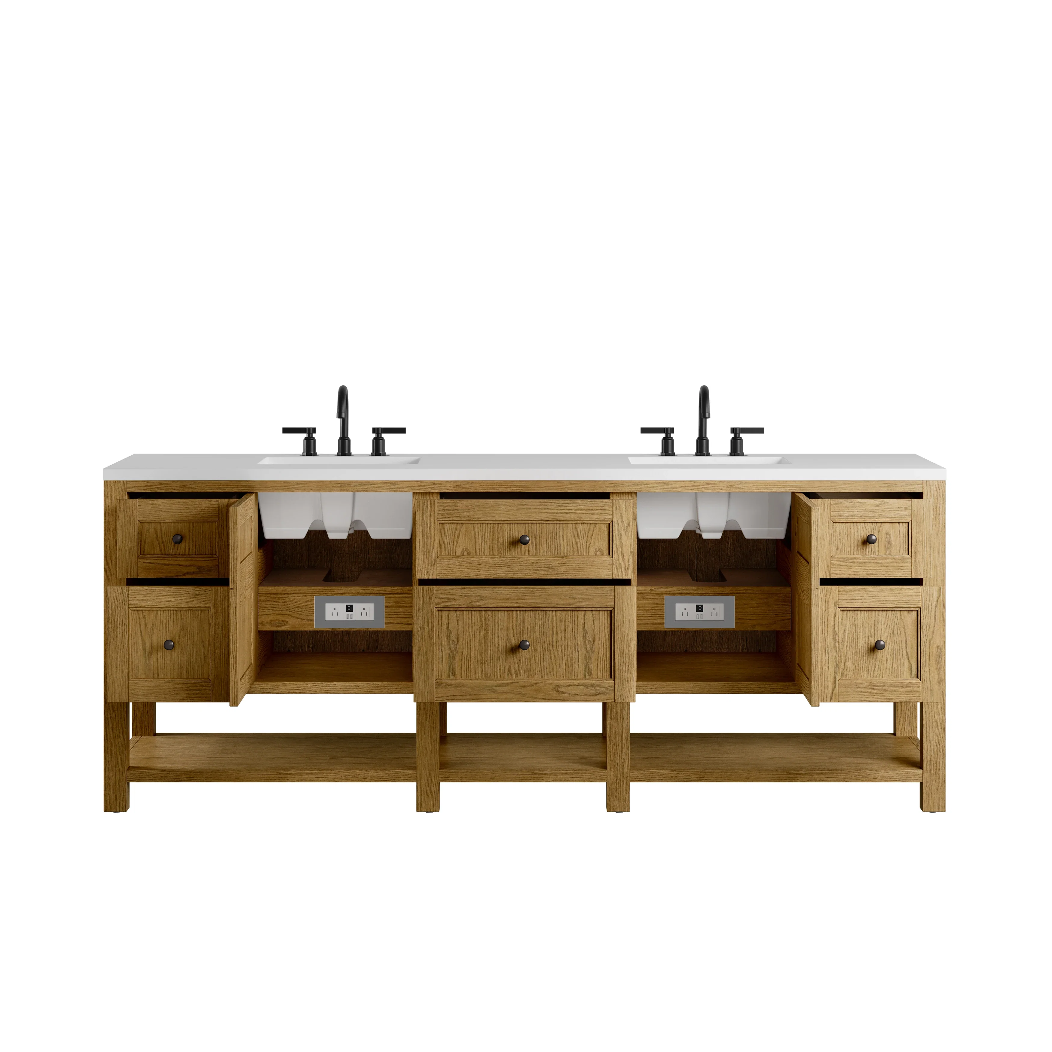 Breckenridge 84" Double Vanity, Light Natural Oak w/ 3 CM White Zeus Top