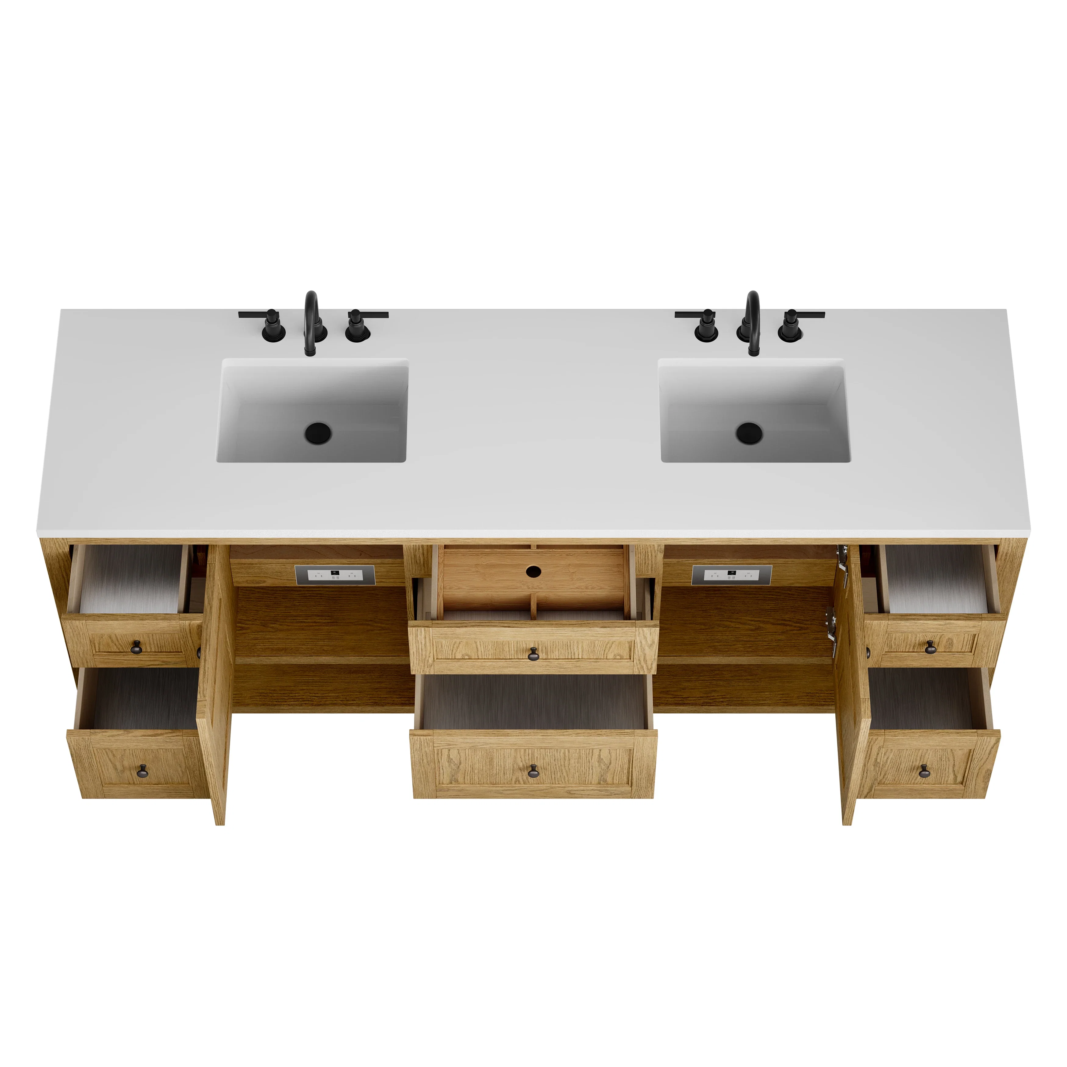 Breckenridge 84" Double Vanity, Light Natural Oak w/ 3 CM White Zeus Top