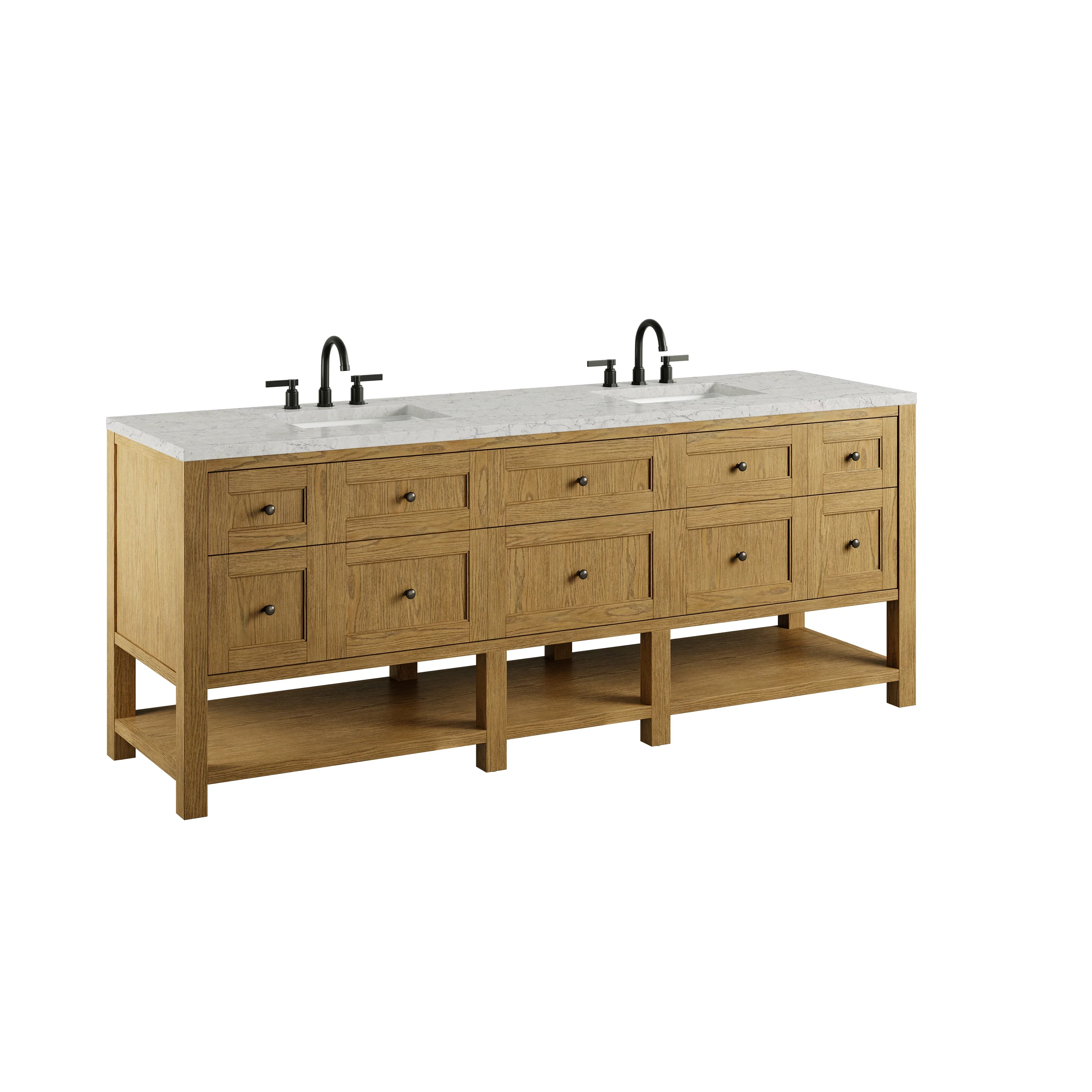 Breckenridge 84" Double Vanity, Light Natural Oak w/ 3 CM Eternal Jasmine Pearl Top w/FreePower Wireless Charger