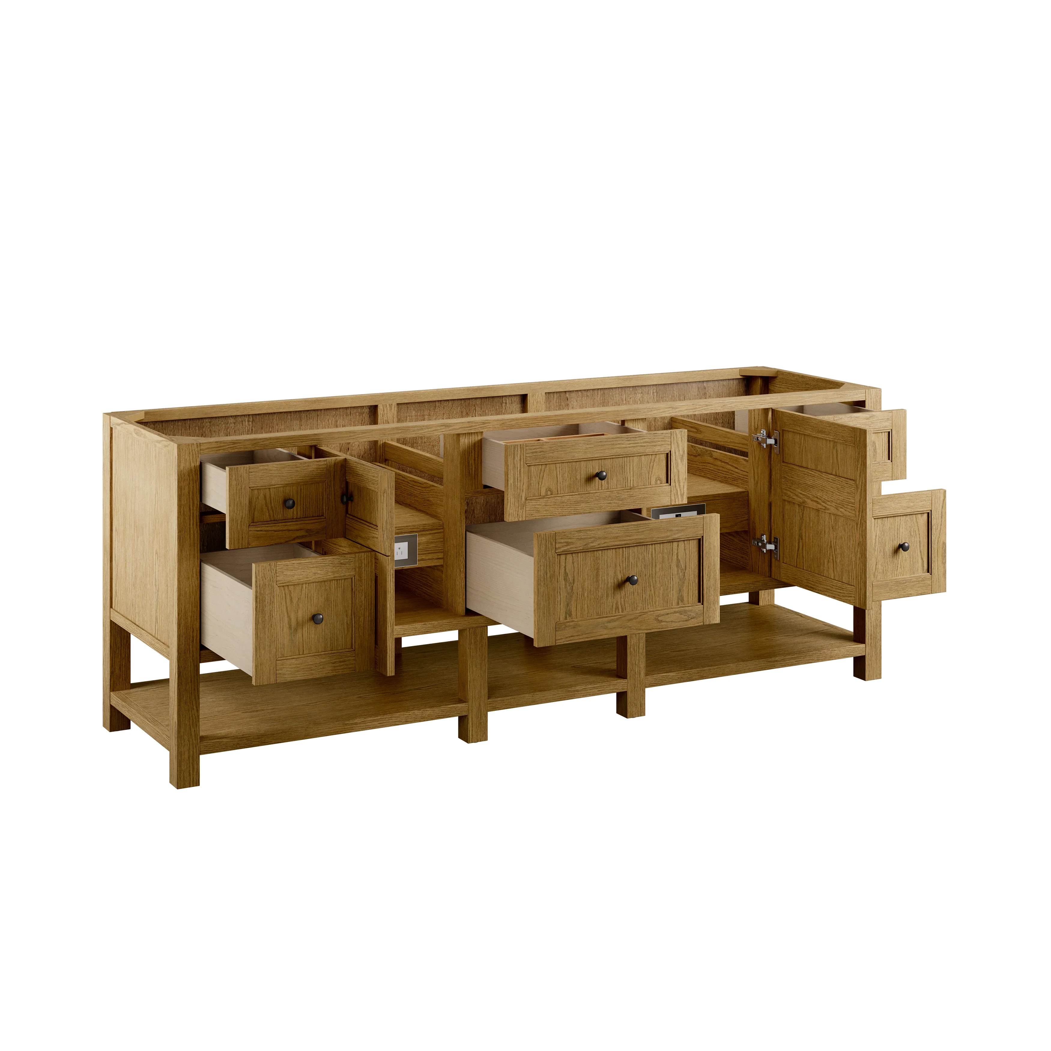 Breckenridge 84" Double Vanity, Light Natural Oak w/ 3 CM Eternal Jasmine Pearl Top w/FreePower Wireless Charger