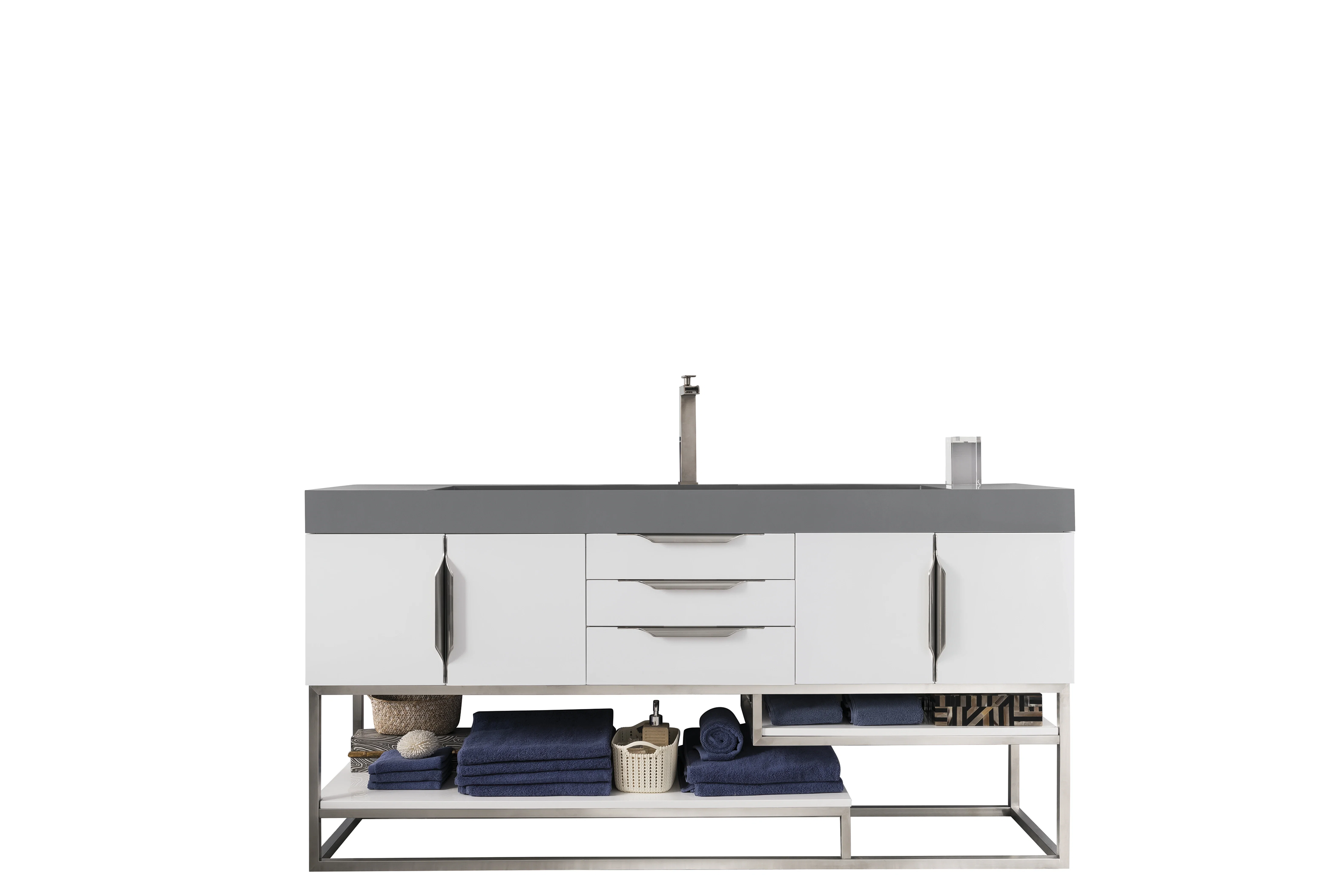 Columbia 72" Single Vanity, Glossy White w/ Dusk Grey Glossy Composite Stone Top