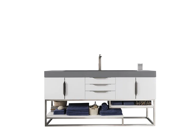 Columbia 72" Single Vanity, Glossy White w/ Dusk Grey Glossy Composite Stone Top