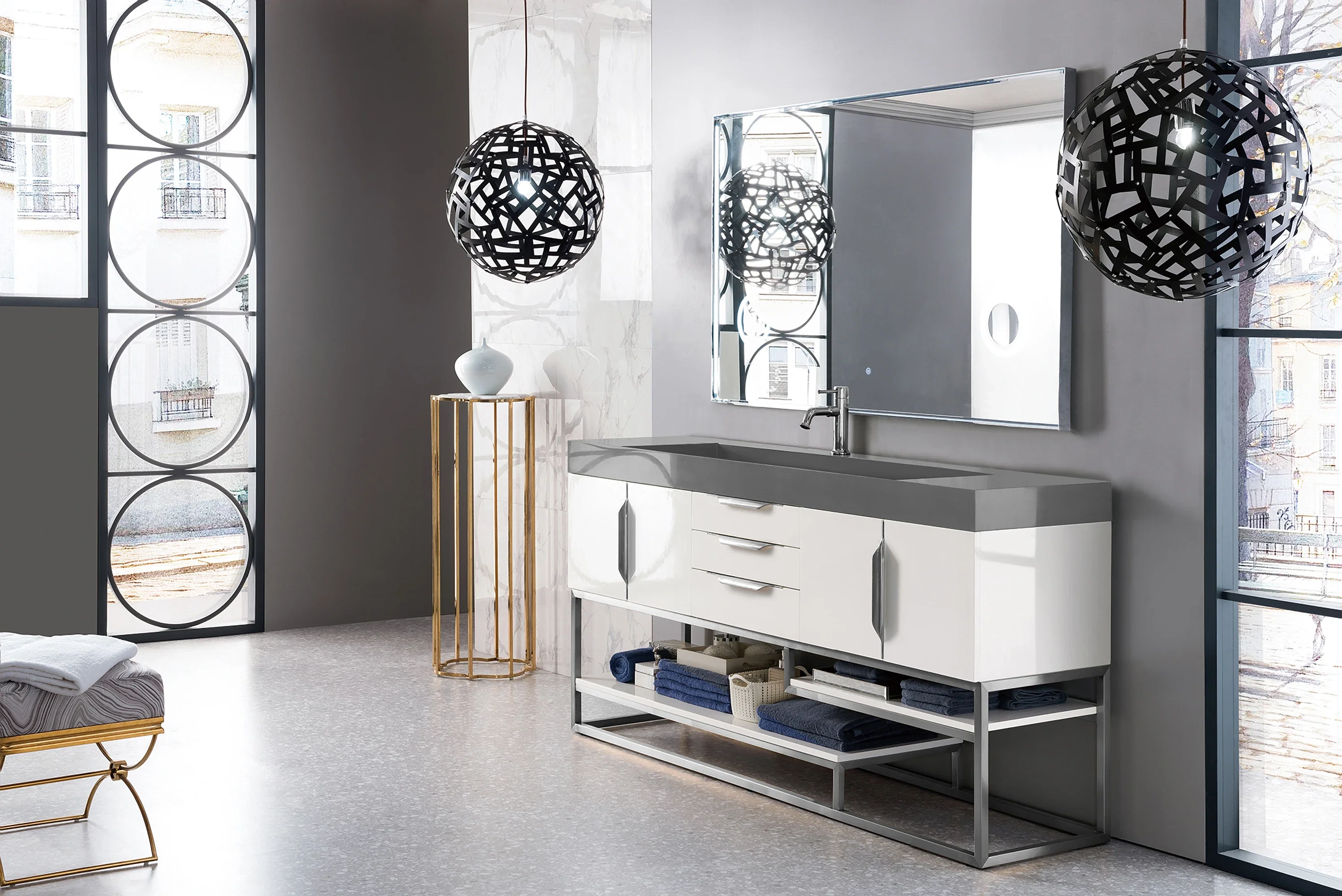 Columbia 72" Single Vanity, Glossy White w/ Dusk Grey Glossy Composite Stone Top