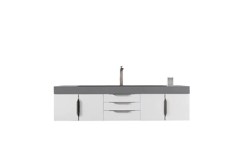 Mercer Island 72" Single Vanity, Glossy White w/ Dusk Grey Glossy Composite Stone Top