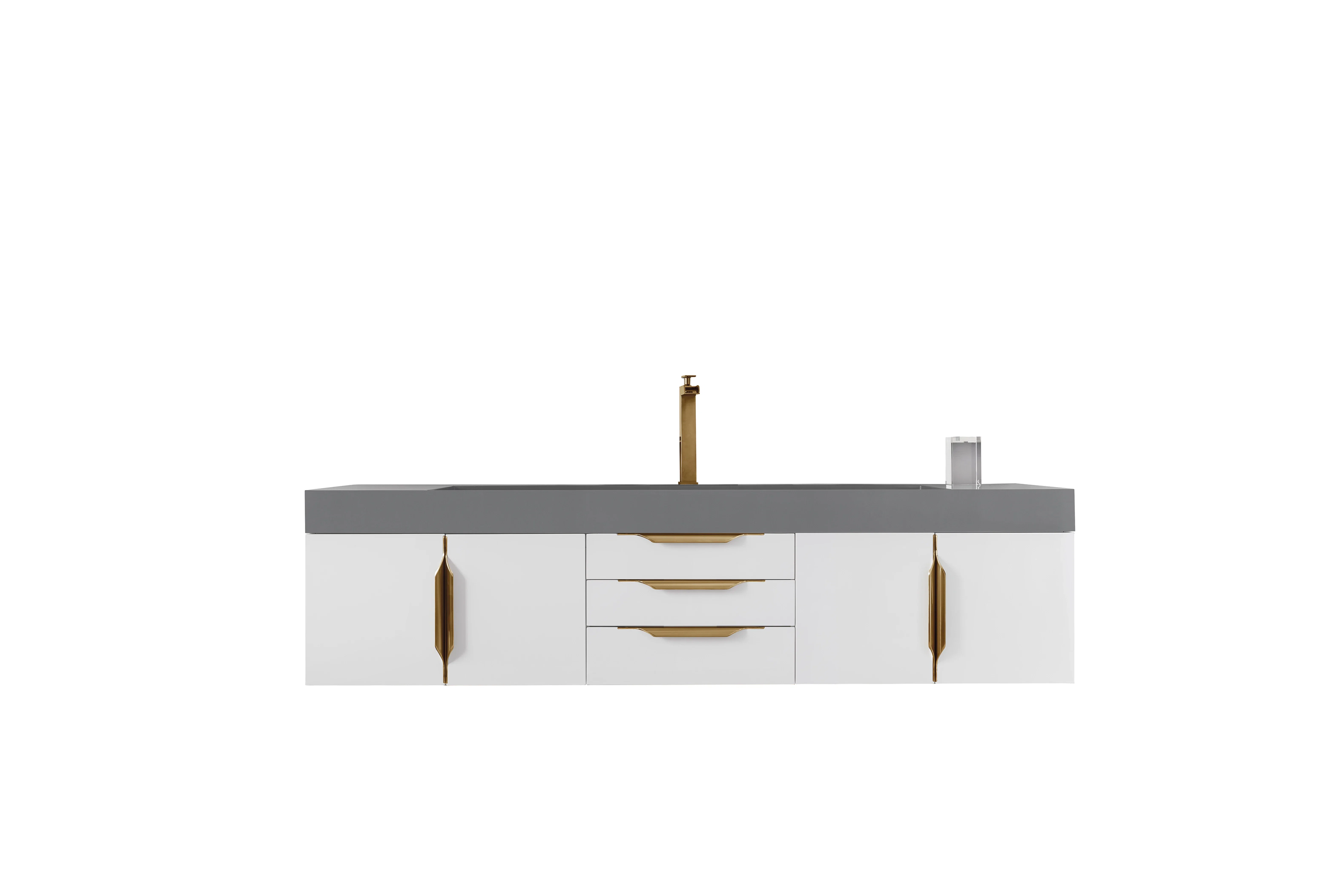 Mercer Island 72" Single Vanity, Glossy White, Radiant Gold w/ Dusk Grey Glossy Composite Stone Top