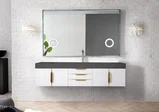 Mercer Island 72" Single Vanity, Glossy White, Radiant Gold w/ Dusk Grey Glossy Composite Stone Top