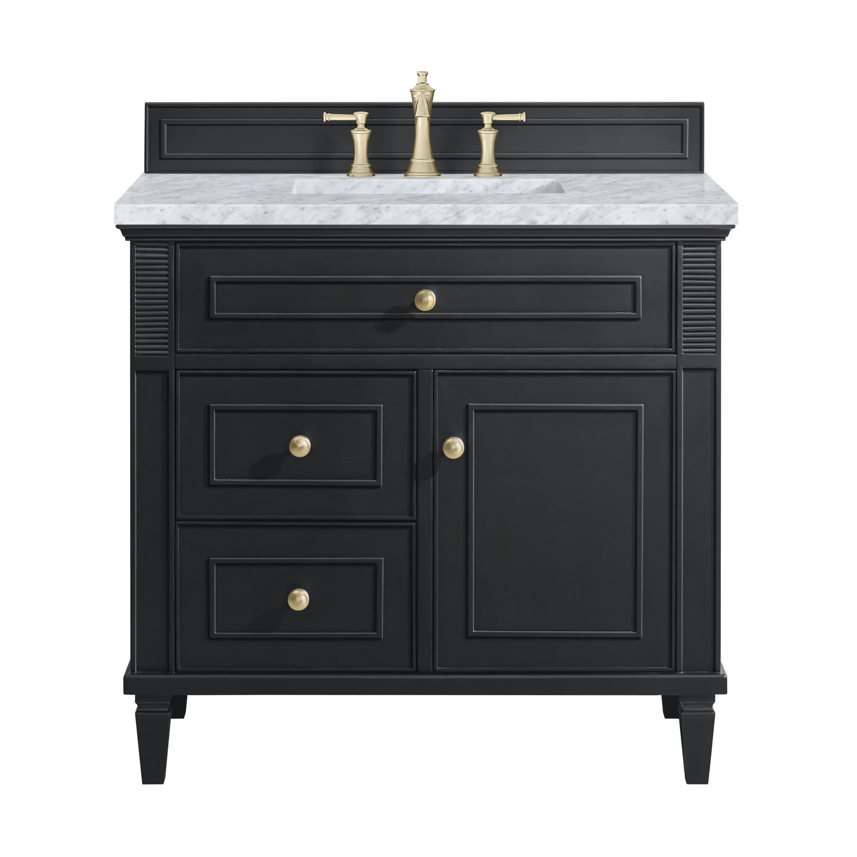 Lorelai 36" Single Vanity, Black Onyx w/ 3 CM Carrara White Marble Top