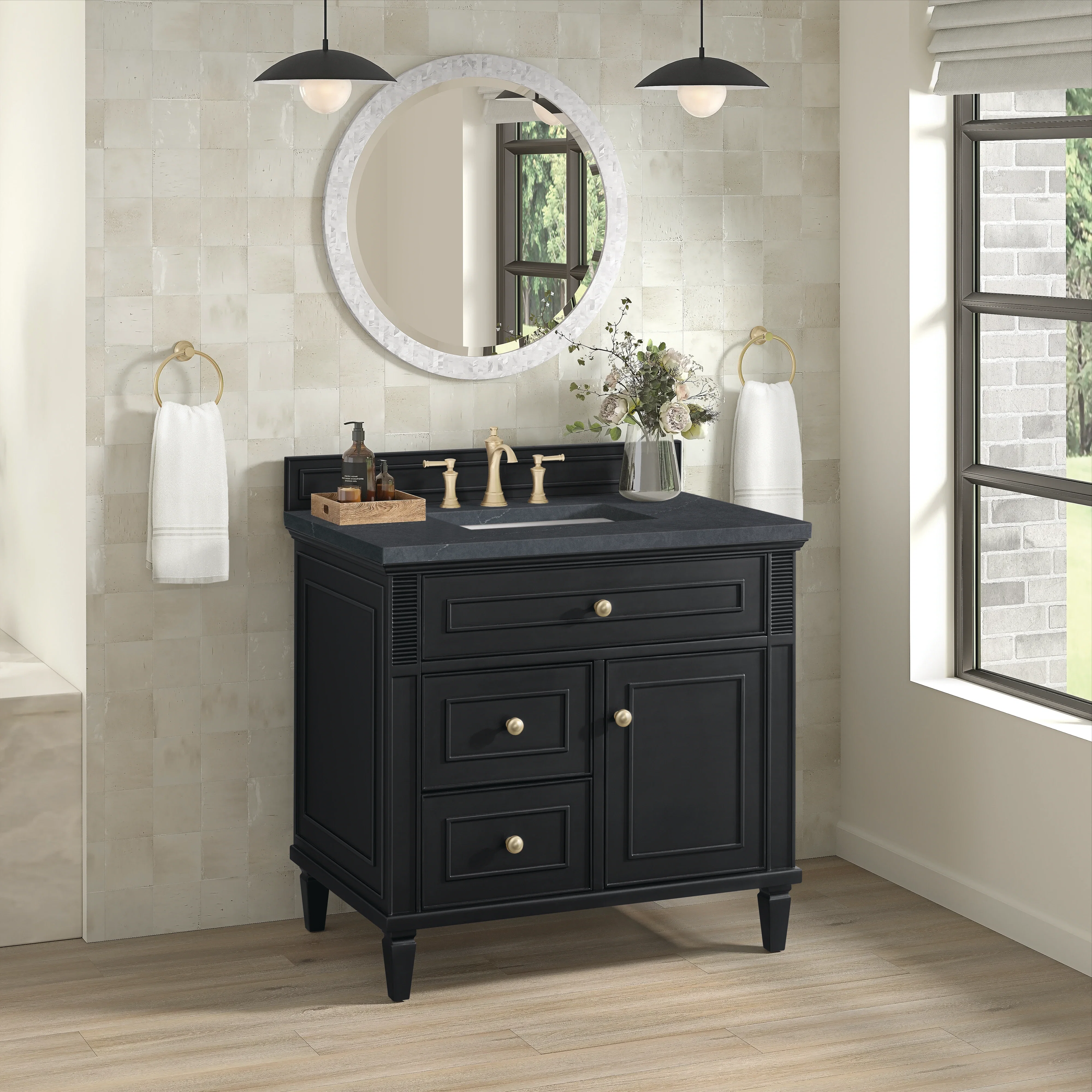 Lorelai 36" Single Vanity, Black Onyx w/ 3 CM Charcoal Soapstone Silestone Top
