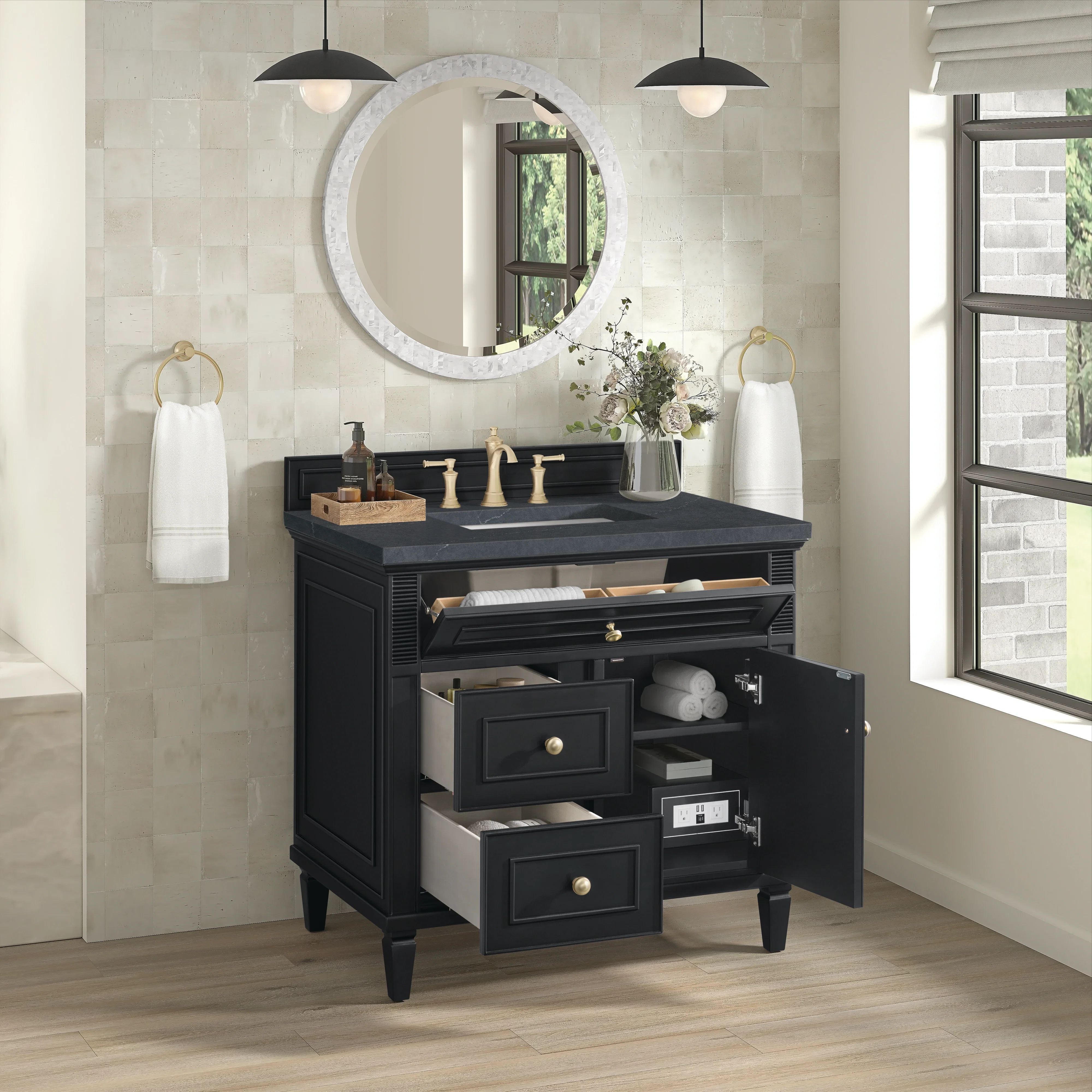 Lorelai 36" Single Vanity, Black Onyx w/ 3 CM Charcoal Soapstone Silestone Top