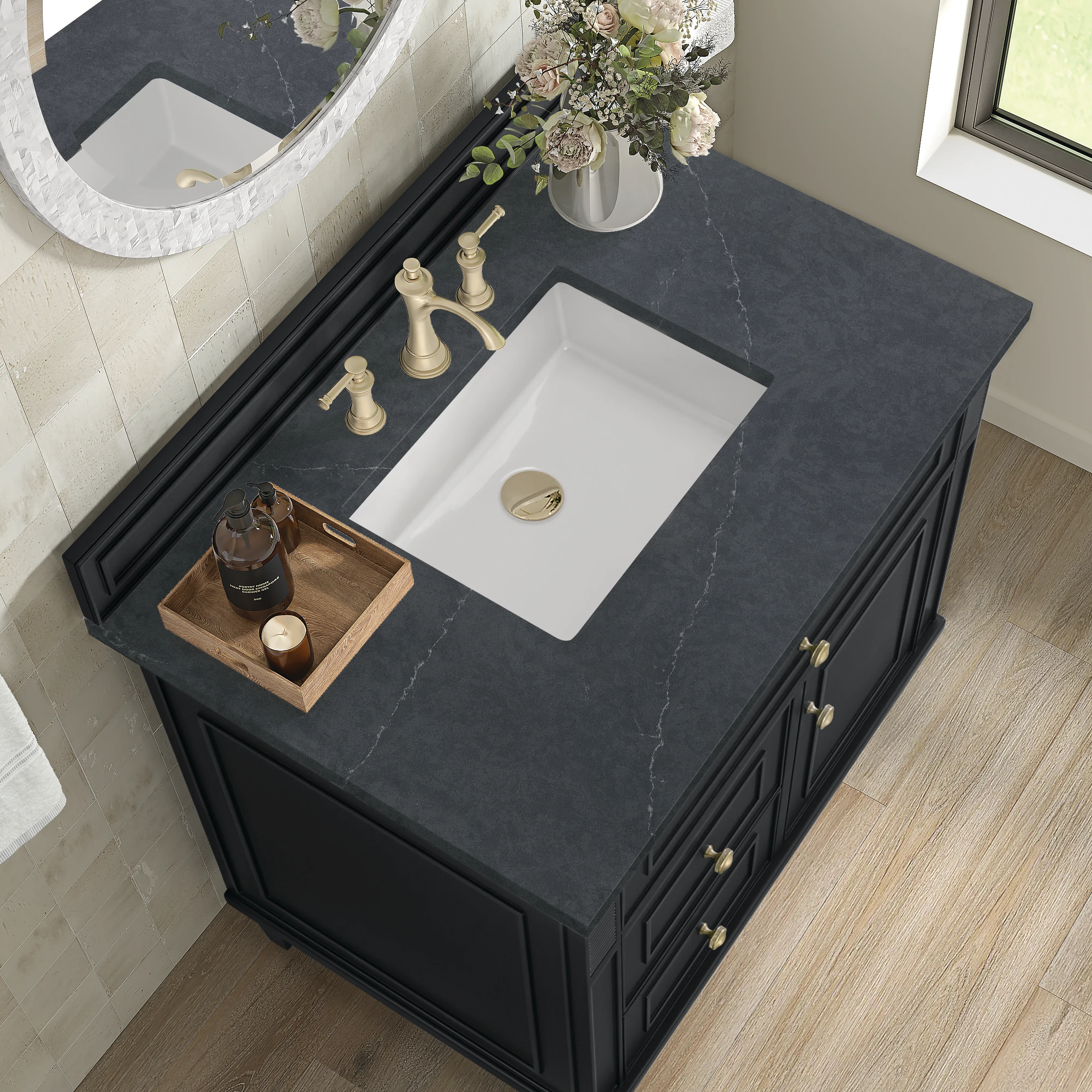 Lorelai 36" Single Vanity, Black Onyx w/ 3 CM Charcoal Soapstone Silestone Top