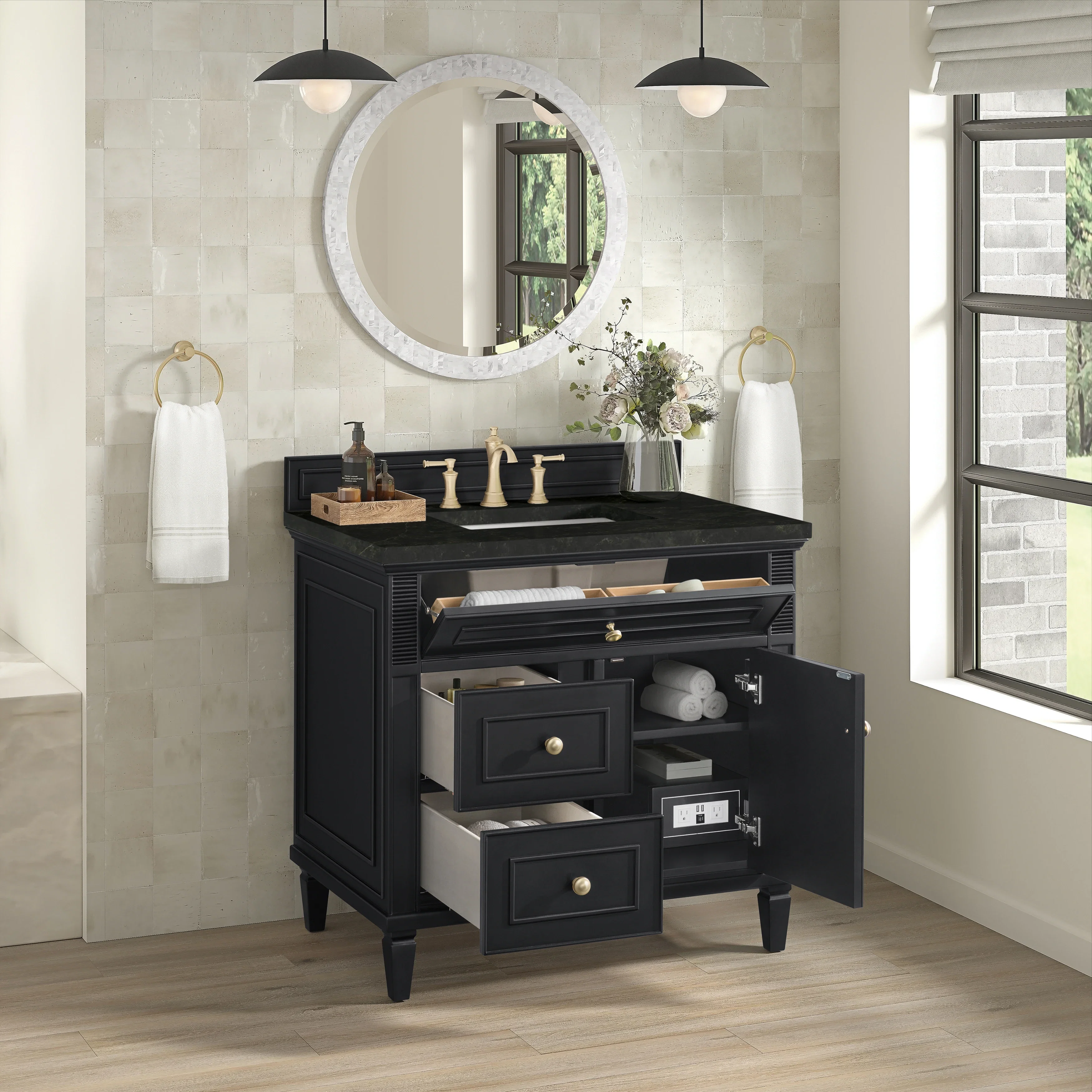 Lorelai 36" Single Vanity, Black Onyx, w/ 3 CM Phantome Eclos Top