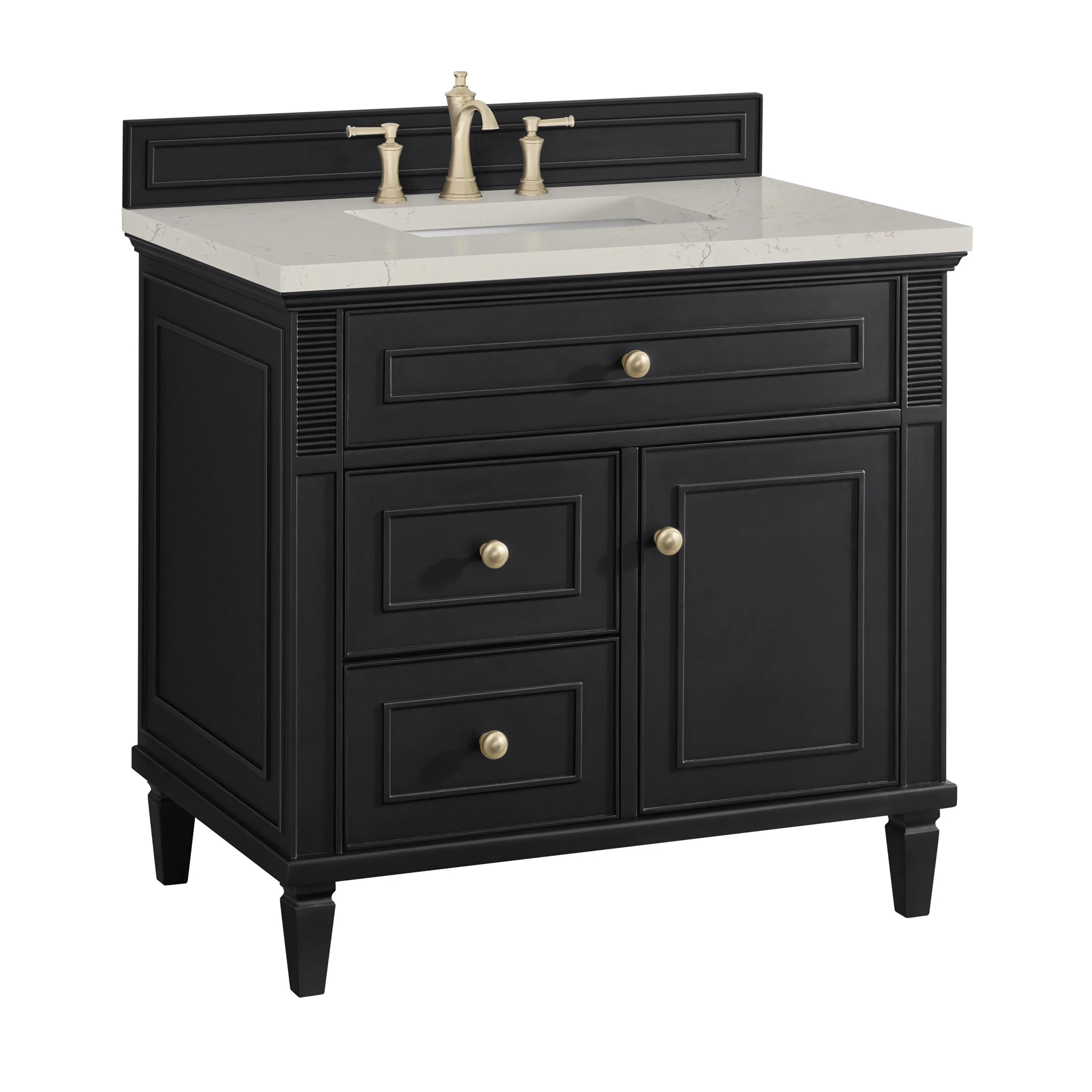 Lorelai 36" Single Vanity, Black Onyx, w/ 3 CM Siberian Silestone Top