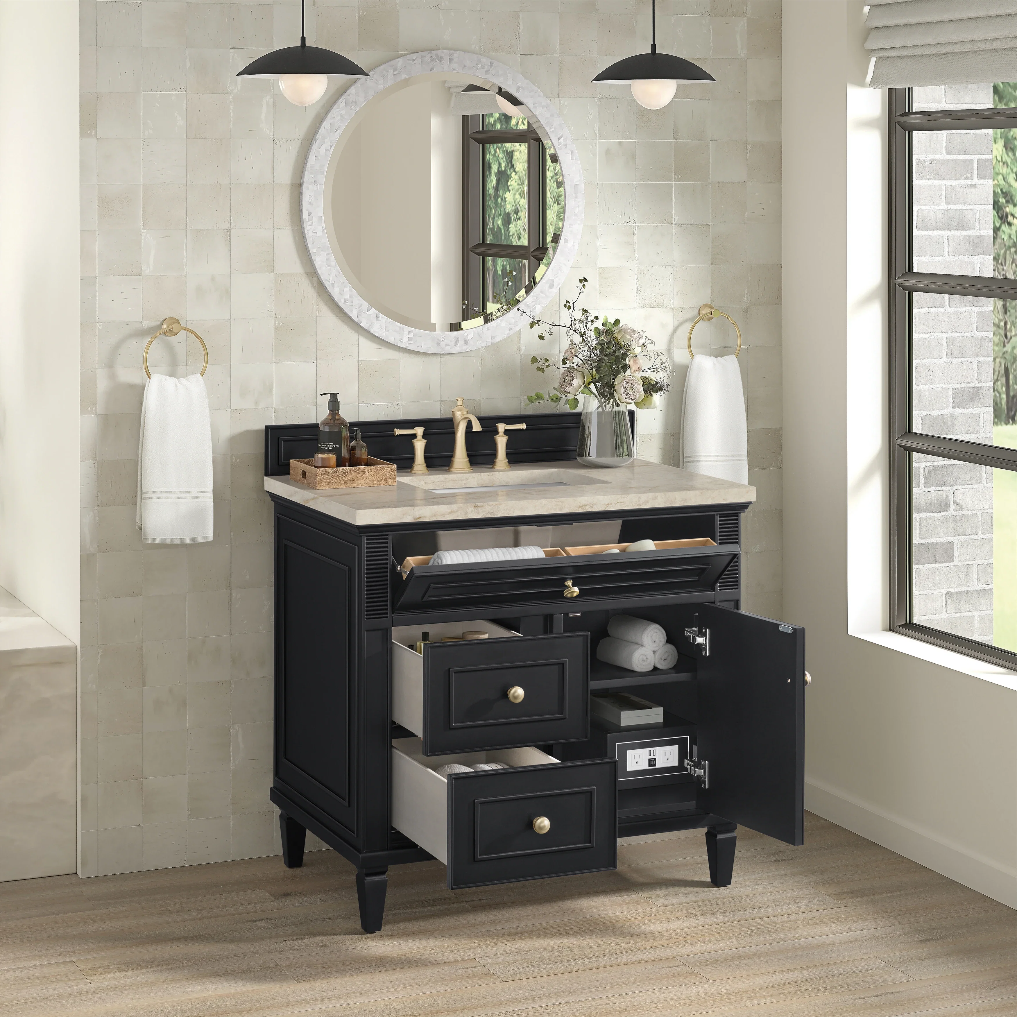 Lorelai 36" Single Vanity, Black Onyx, w/ 3 CM Tajnar Eclos Top