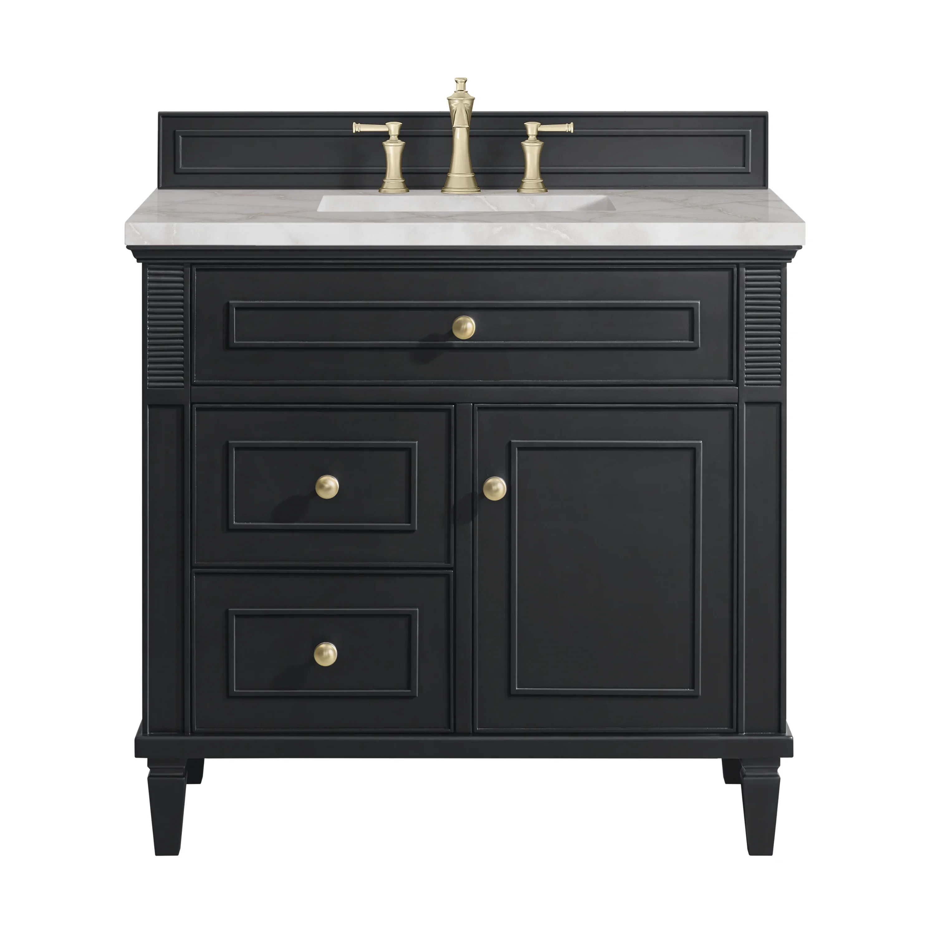 Lorelai 36" Single Vanity, Black Onyx w/ 3 CM Victorian Silver Silestone Top
