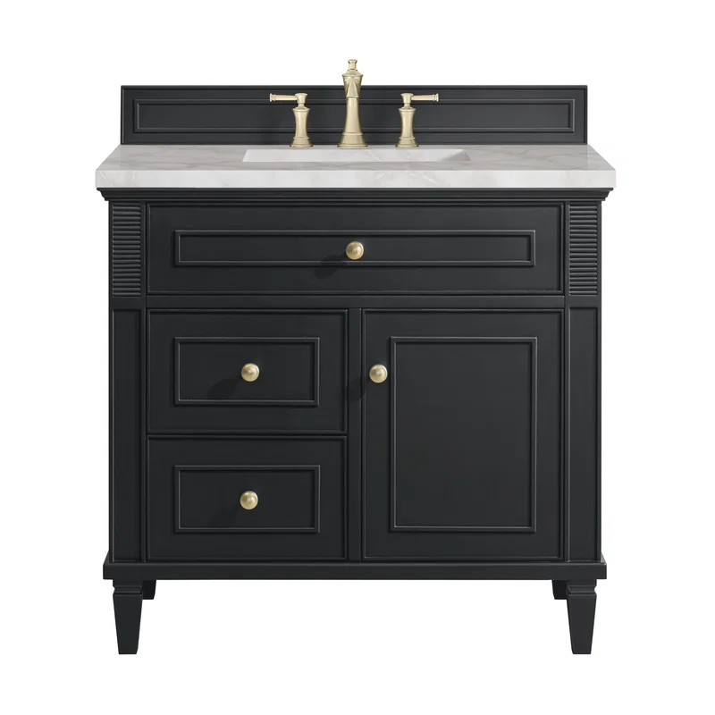 Lorelai 36" Single Vanity, Black Onyx w/ 3 CM Victorian Silver Silestone Top