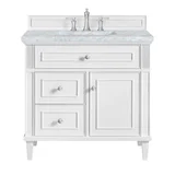Lorelai 36" Single Vanity, Bright White w/ 3 CM Carrara White Marble Top