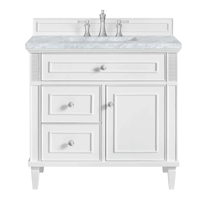 Lorelai 36" Single Vanity, Bright White w/ 3 CM Carrara White Marble Top