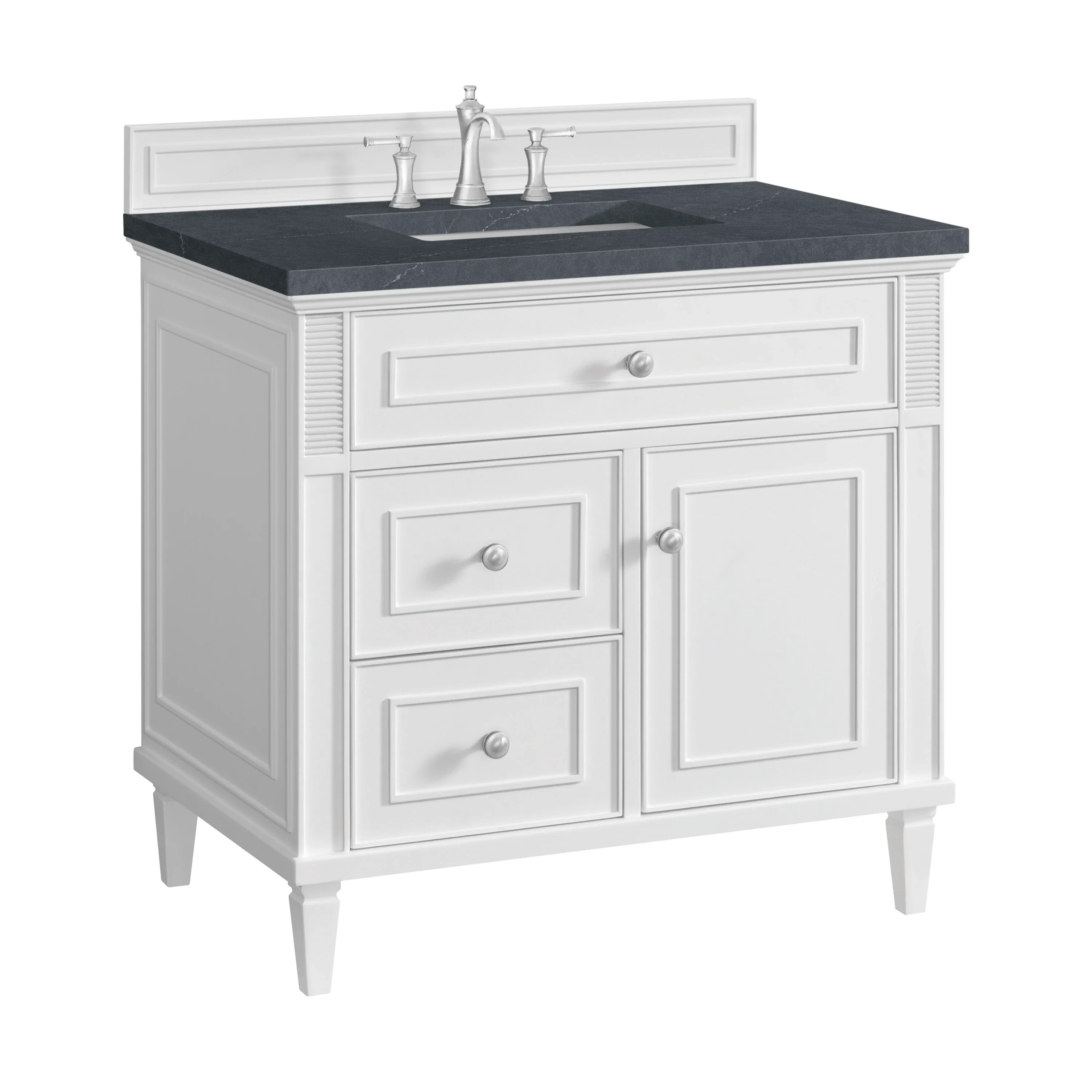 Lorelai 36" Single Vanity, Bright White w/ 3 CM Charcoal Soapstone Silestone Top