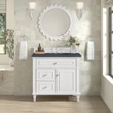 Lorelai 36" Single Vanity, Bright White w/ 3 CM Charcoal Soapstone Silestone Top