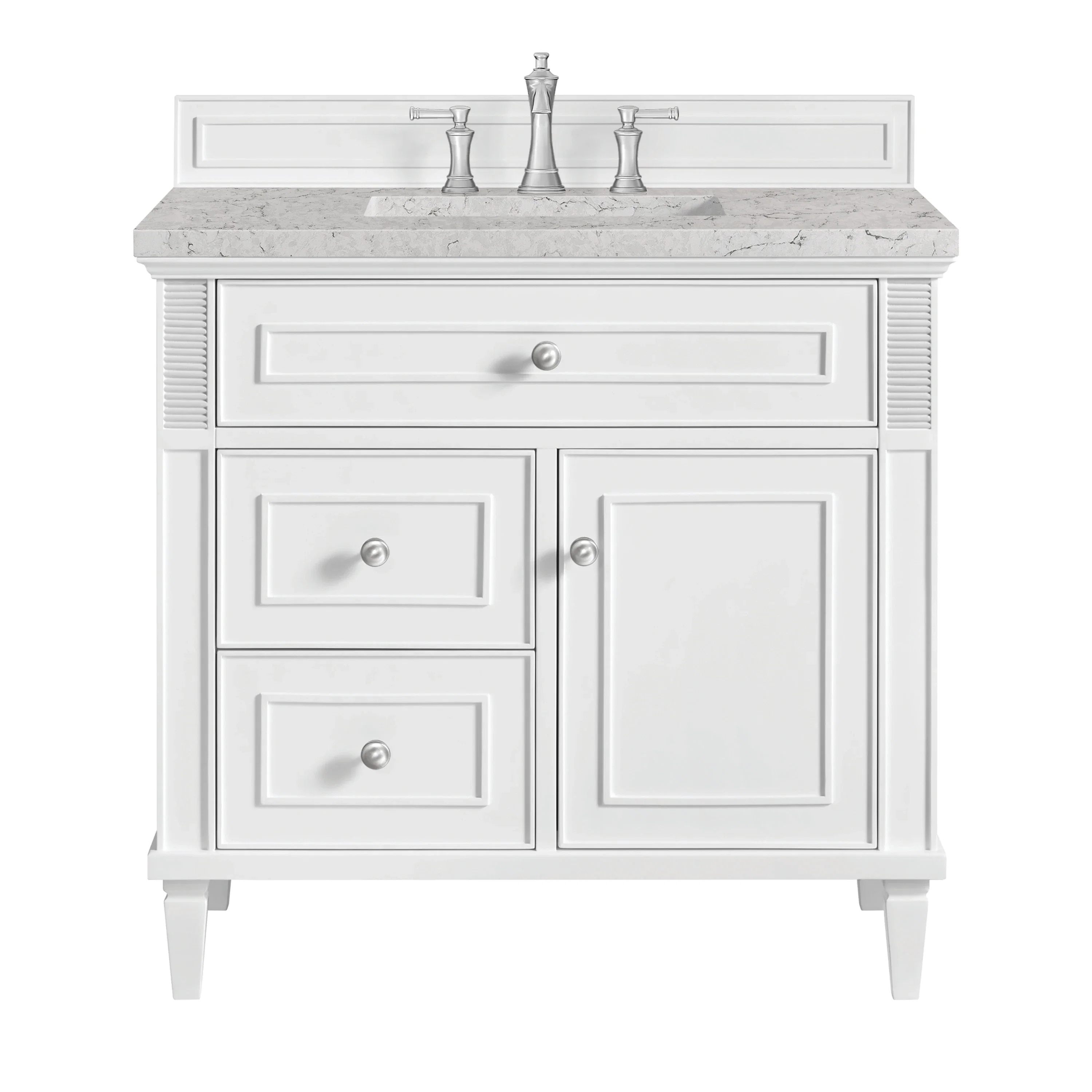 Lorelai 36" Single Vanity, Bright White w/ 3 CM Eternal Jasmine Pearl Silestone Top