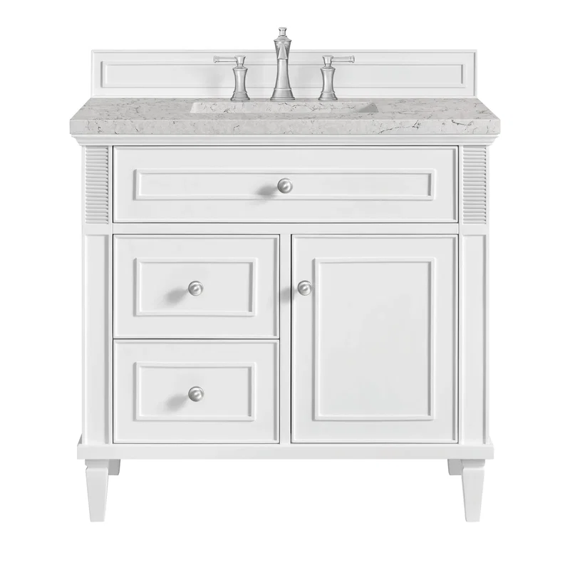 Lorelai 36" Single Vanity, Bright White w/ 3 CM Eternal Jasmine Pearl Silestone Top