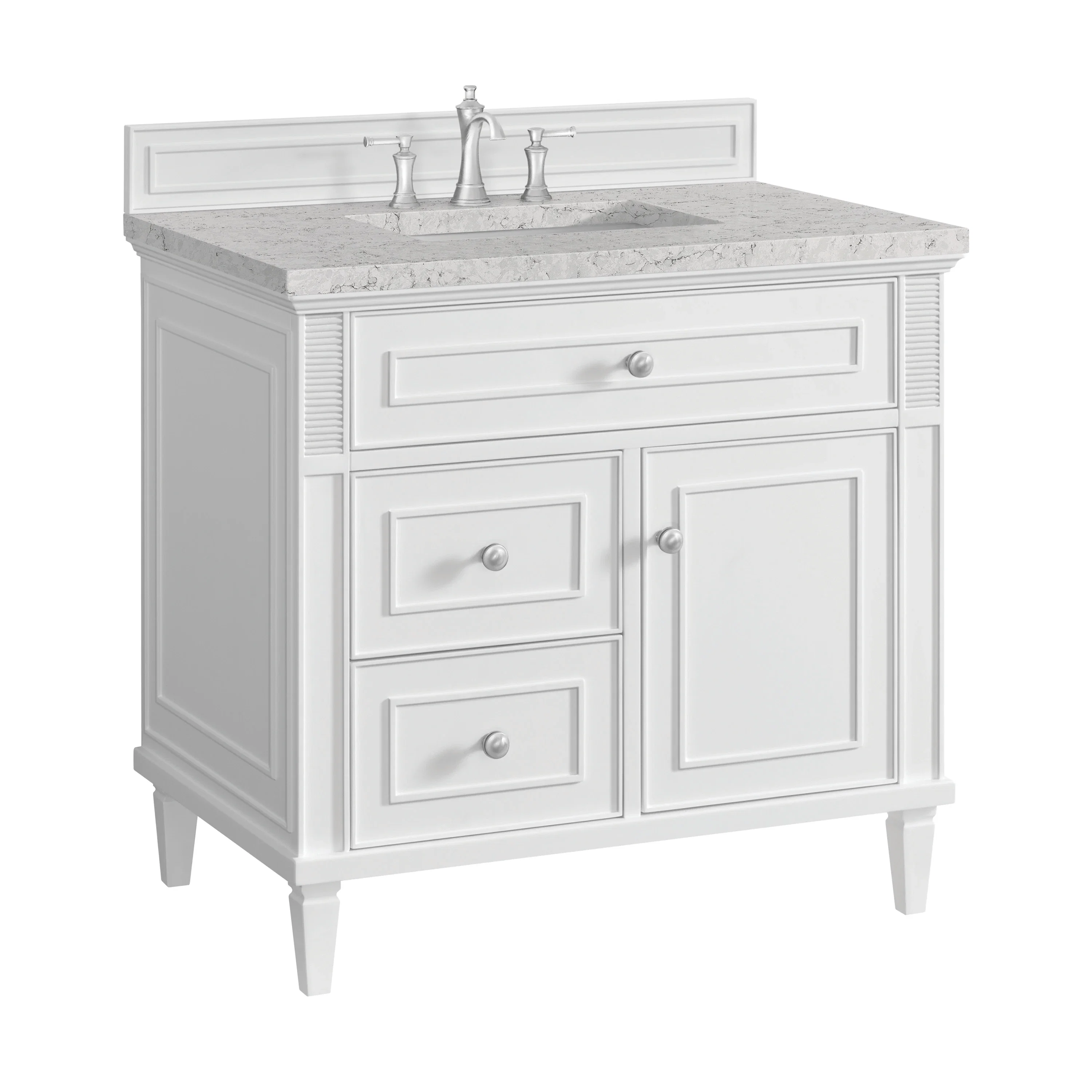 Lorelai 36" Single Vanity, Bright White w/ 3 CM Eternal Jasmine Pearl Silestone Top