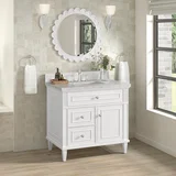 Lorelai 36" Single Vanity, Bright White w/ 3 CM Eternal Jasmine Pearl Silestone Top