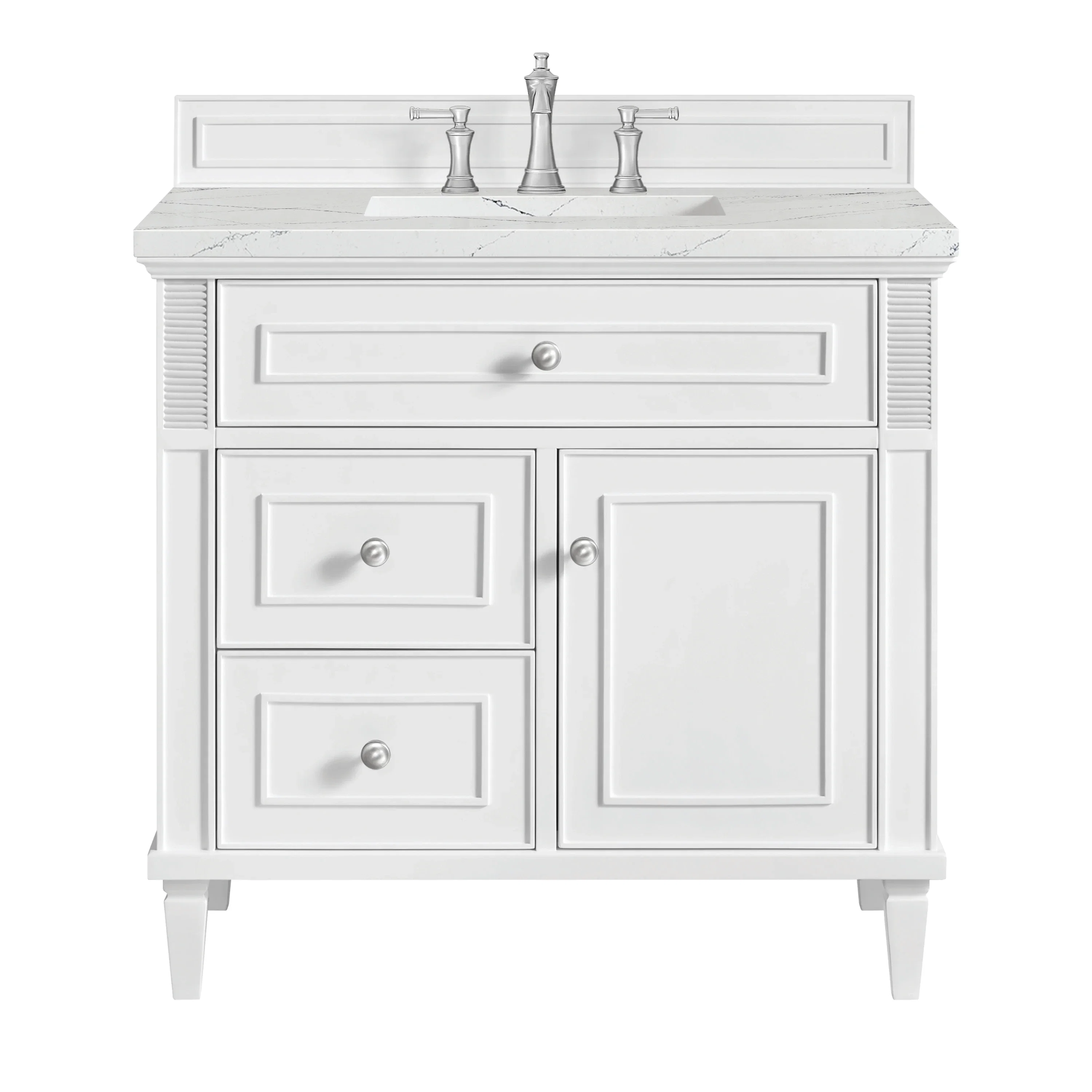 Lorelai 36" Single Vanity, Bright White w/ 3 CM Ethereal Noctis Silestone Top