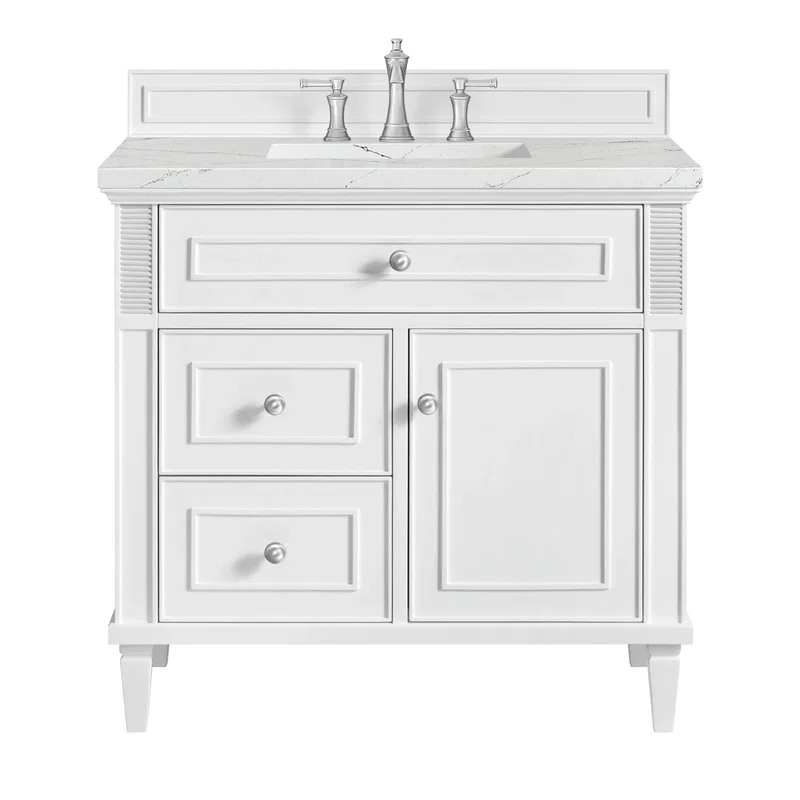 Lorelai 36" Single Vanity, Bright White w/ 3 CM Ethereal Noctis Silestone Top
