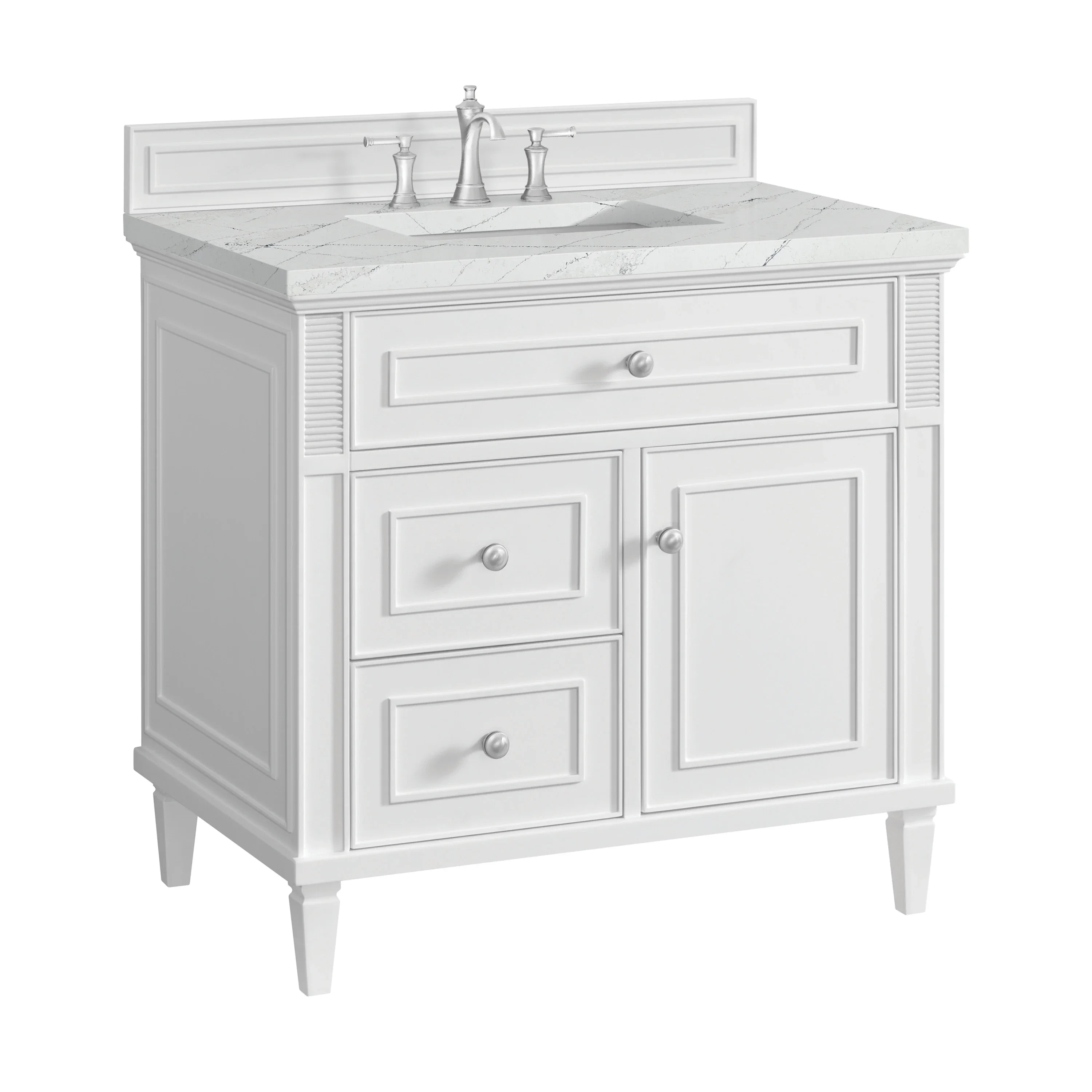 Lorelai 36" Single Vanity, Bright White w/ 3 CM Ethereal Noctis Silestone Top