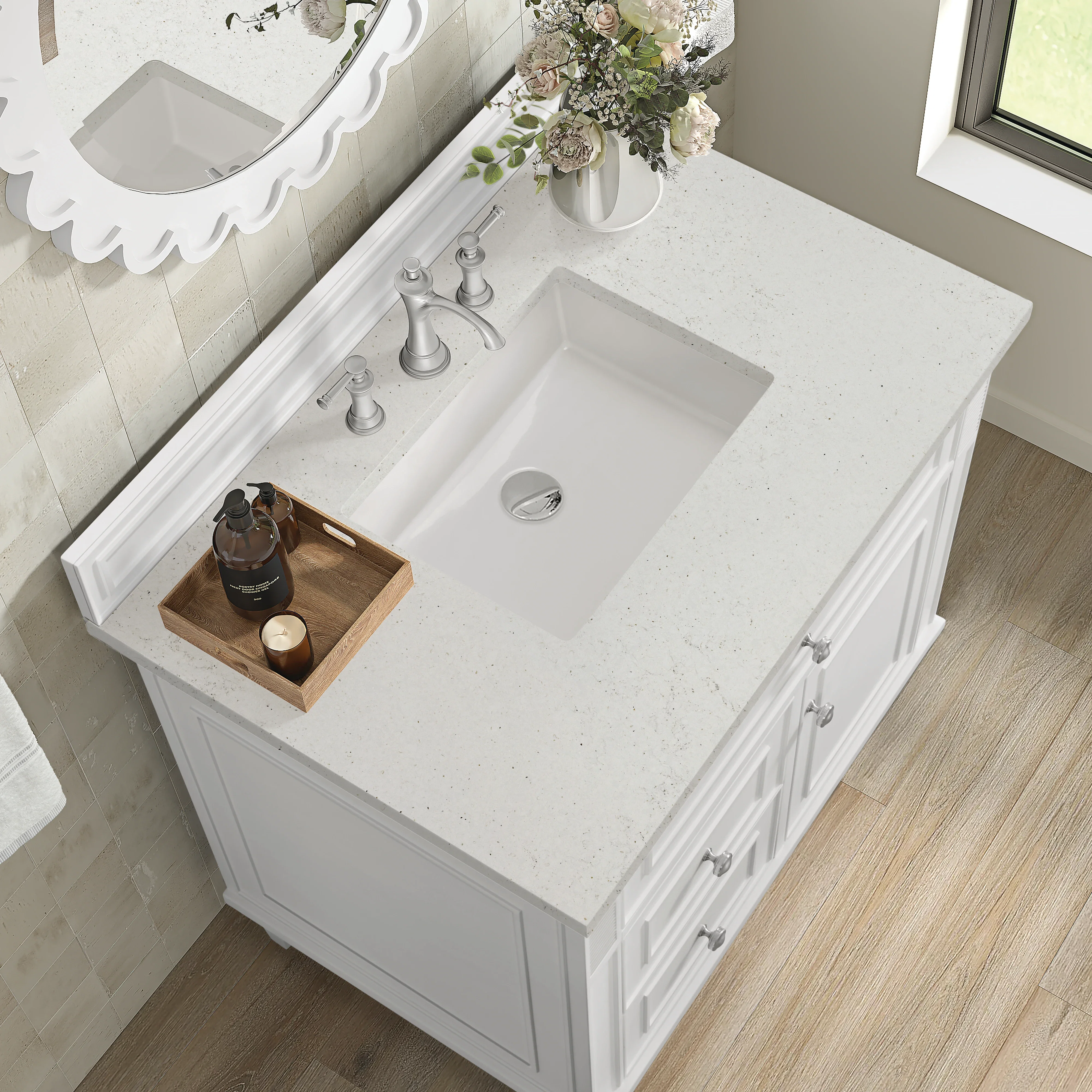Lorelai 36" Single Vanity, Bright White w/ 3 CM Lime Delight Silestone Top