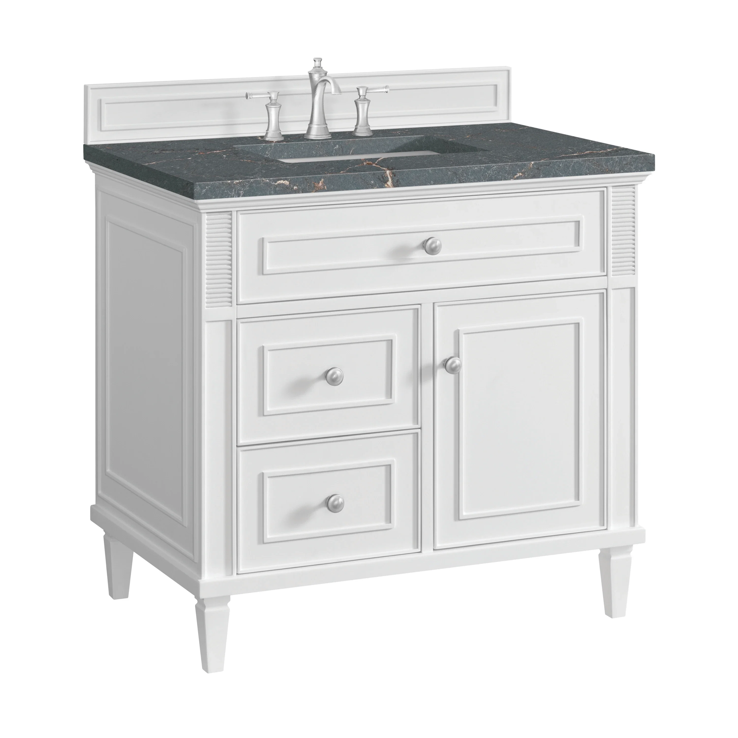Lorelai 36" Single Vanity, Bright White w/ 3 CM Parisien Bleu Silestone Top