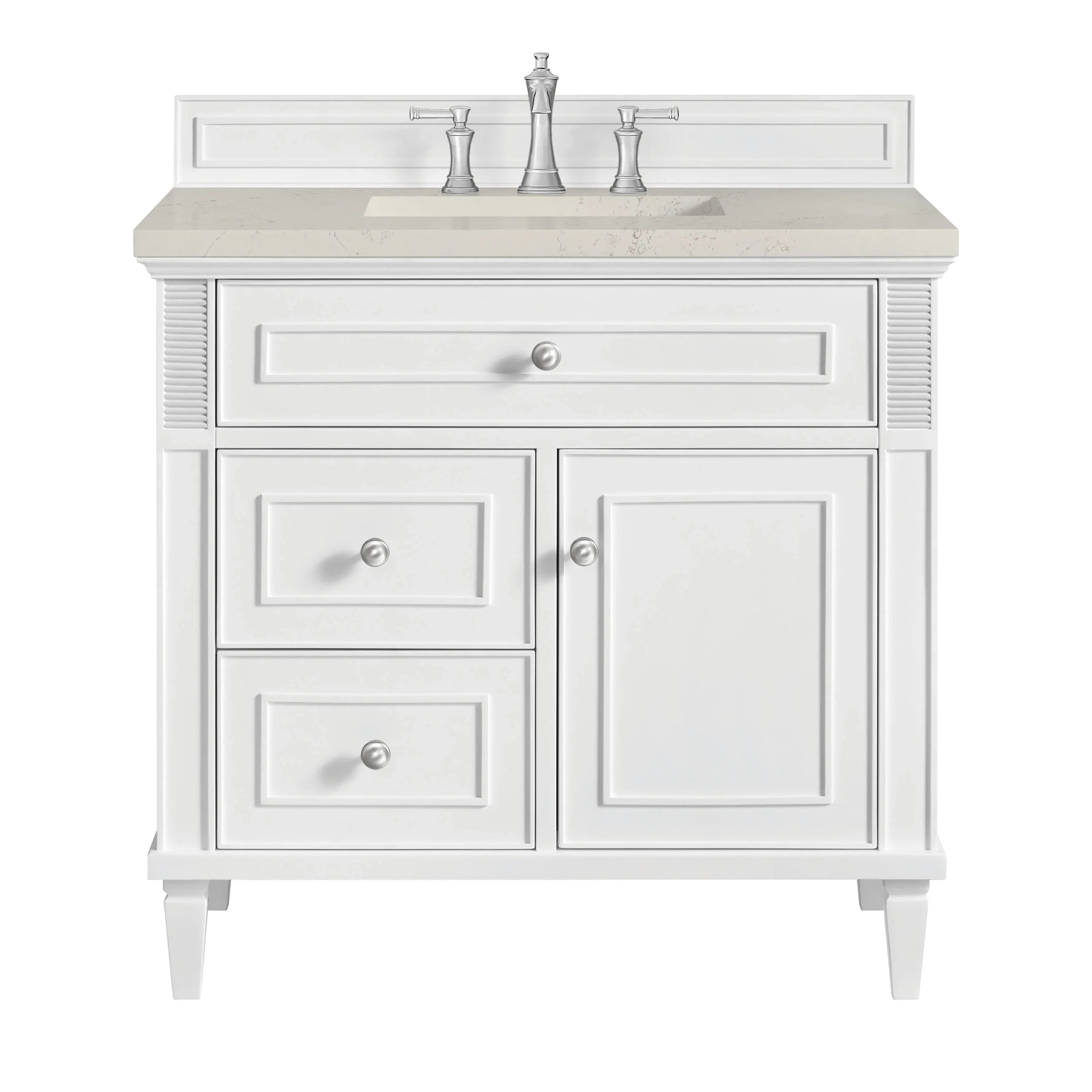 Lorelai 36" Single Vanity, Bright White, w/ 3 CM Siberian Silestone Top