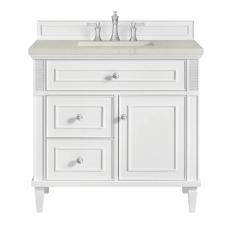 Lorelai 36" Single Vanity, Bright White, w/ 3 CM Siberian Silestone Top