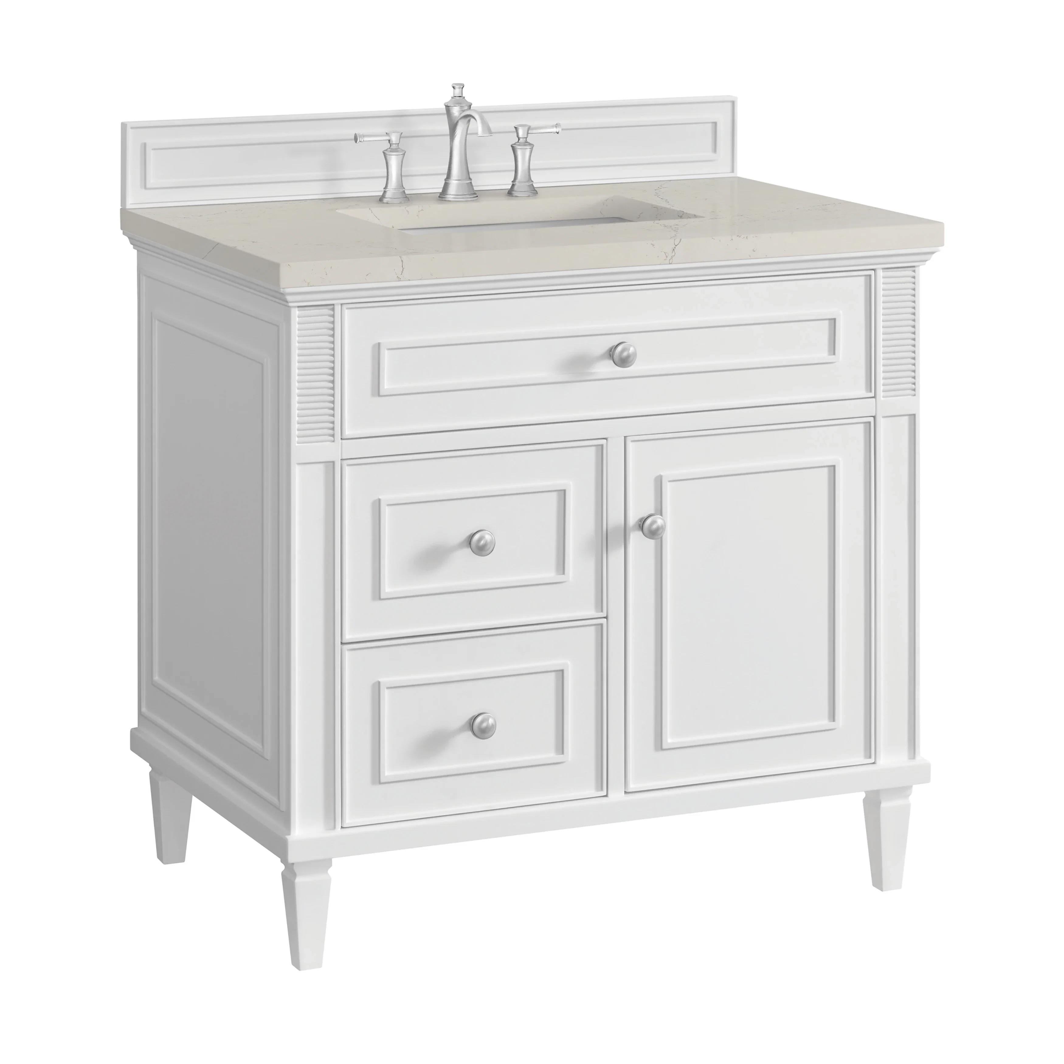 Lorelai 36" Single Vanity, Bright White, w/ 3 CM Siberian Silestone Top