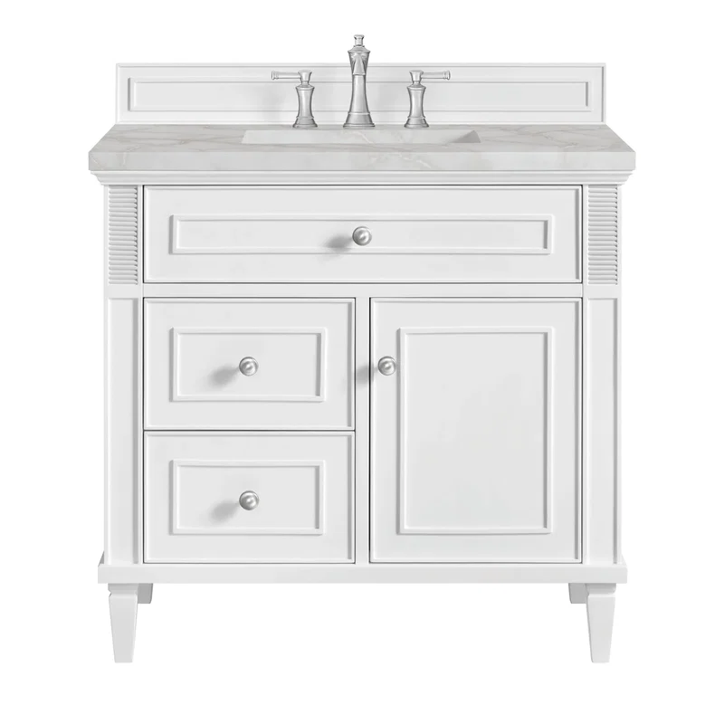 Lorelai 36" Single Vanity, Bright White w/ 3 CM Victorian Silver Silestone Top