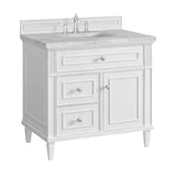 Lorelai 36" Single Vanity, Bright White w/ 3 CM Victorian Silver Silestone Top
