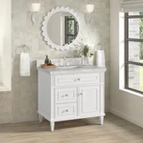 Lorelai 36" Single Vanity, Bright White w/ 3 CM Victorian Silver Silestone Top