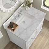 Lorelai 36" Single Vanity, Bright White w/ 3 CM Victorian Silver Silestone Top